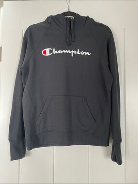 Champion Black Crewneck Hoodie with Script Logo